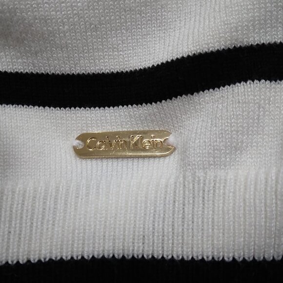 Calvin Klein | Multi Color Striped Turtleneck Sweater White Pink Black | Size L - Picture 7 of 9